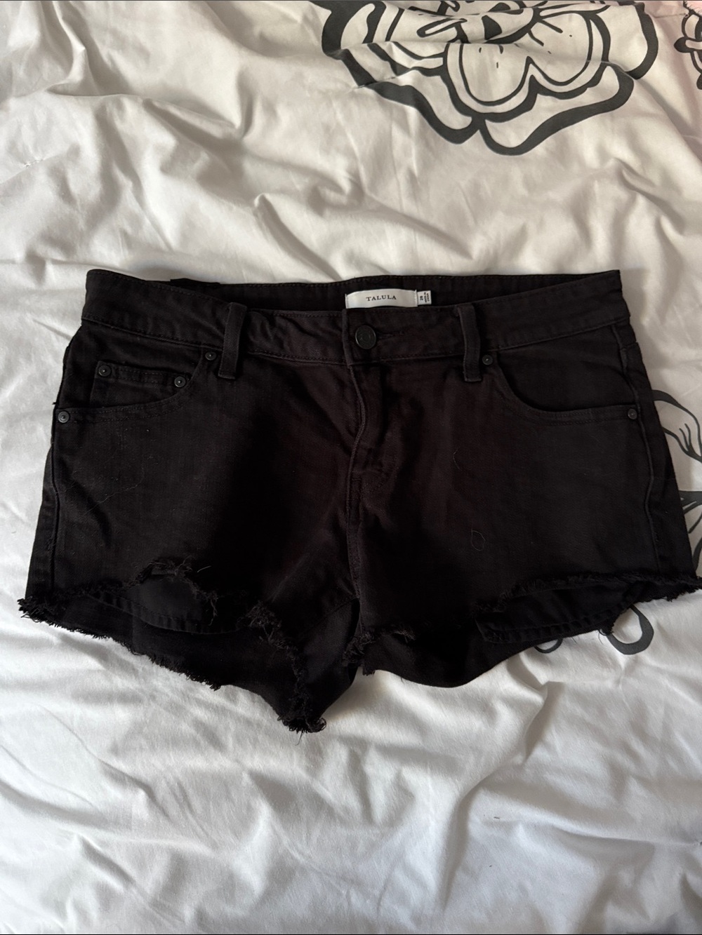 Talula Black Frayed Hem Denim Shorts